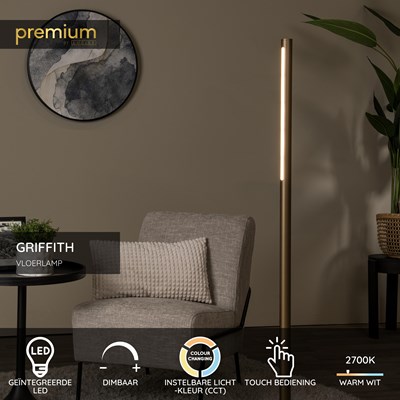 Lucide GRIFFITH - Vloerlamp - Ø 21 cm - LED Dimb. - CCT - 1x18W 2700K/4000K - Brons | Premium